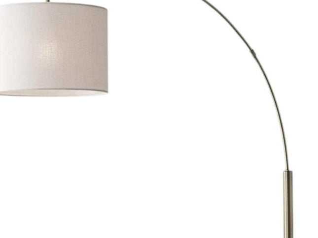 74" Silver Metal Arched Floor Lamp With Gray Linen Drum Shade