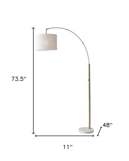 74" Silver Metal Arched Floor Lamp With Gray Linen Drum Shade