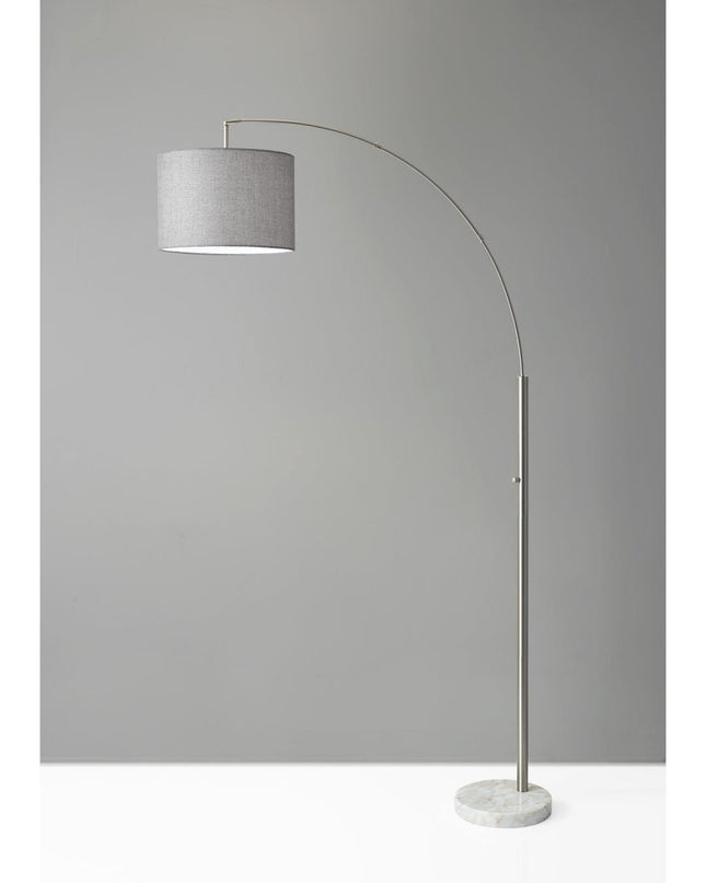 74" Silver Metal Arched Floor Lamp With Gray Linen Drum Shade