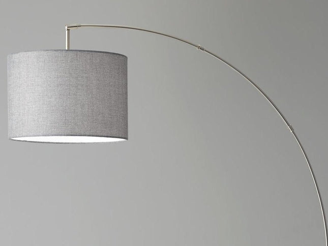 74" Silver Metal Arched Floor Lamp With Gray Linen Drum Shade