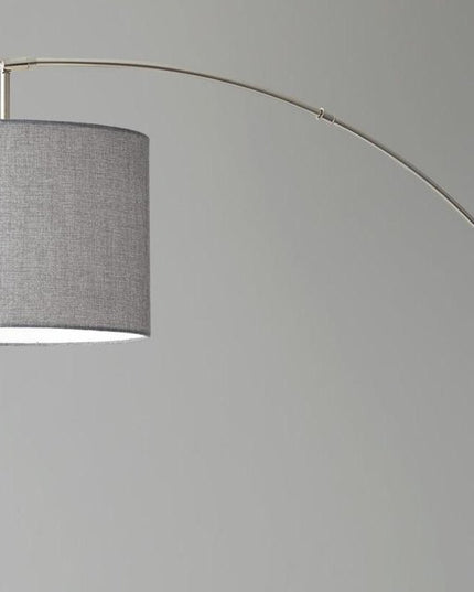 74" Silver Metal Arched Floor Lamp With Gray Linen Drum Shade