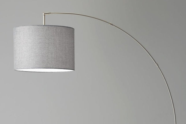 74" Silver Metal Arched Floor Lamp With Gray Linen Drum Shade