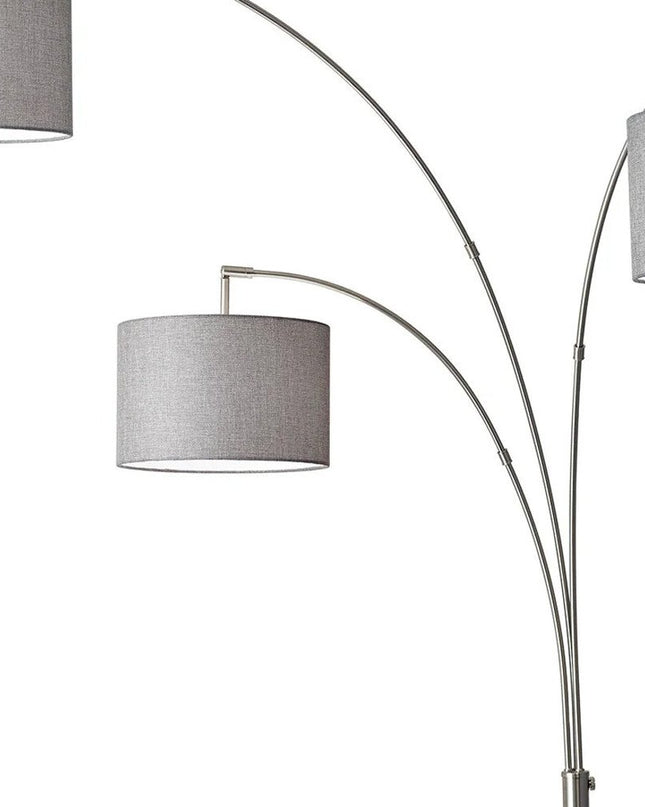 74" Silver Three Light Adjustable Tree Floor Lamp With Gray Linen Drum Shade