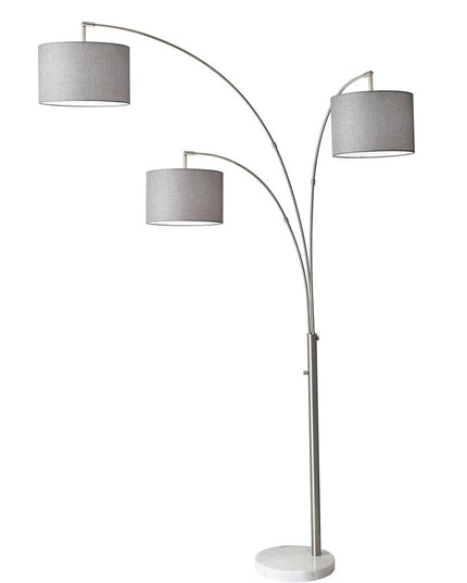 74" Silver Three Light Adjustable Tree Floor Lamp With Gray Linen Drum Shade