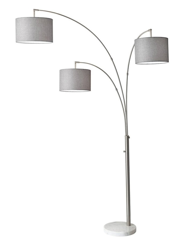 74" Silver Three Light Adjustable Tree Floor Lamp With Gray Linen Drum Shade