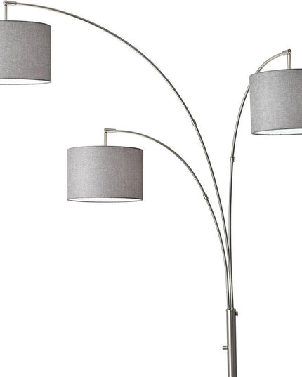 74" Silver Three Light Adjustable Tree Floor Lamp With Gray Linen Drum Shade