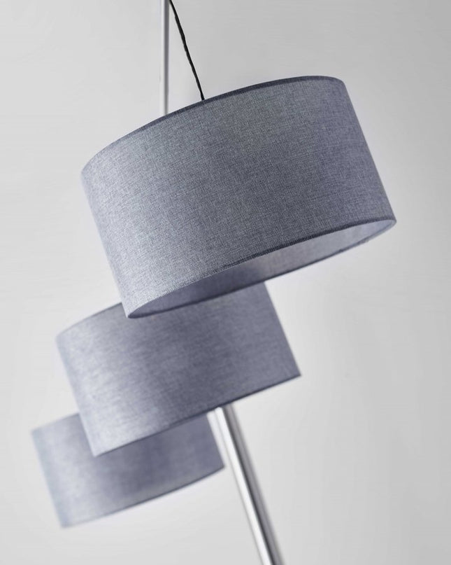 91" Silver Three Light Tree Floor Lamp With Gray Linen Drum Shade