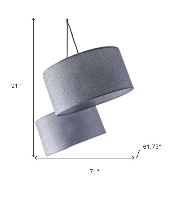 91" Silver Three Light Tree Floor Lamp With Gray Linen Drum Shade