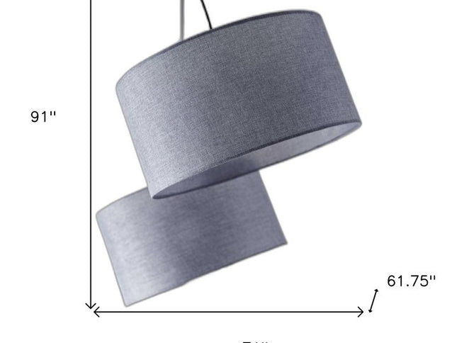 91" Silver Three Light Tree Floor Lamp With Gray Linen Drum Shade