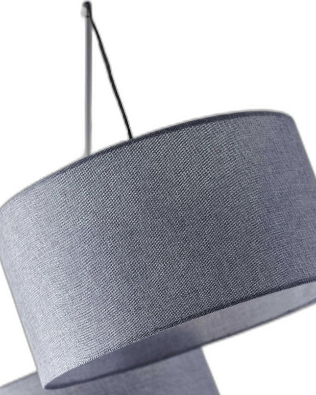 91" Silver Three Light Tree Floor Lamp With Gray Linen Drum Shade