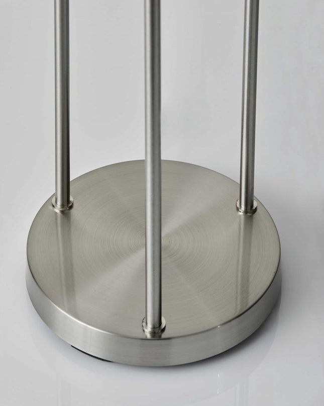 68" Silver Three Light Novelty Floor Lamp With White Linen Cylinder Shade