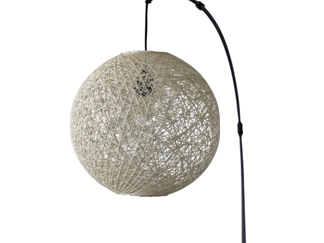 77" Antiqued Bronze Arched Floor Lamp With Groovy Beige Abstract Wicker Globe Shade