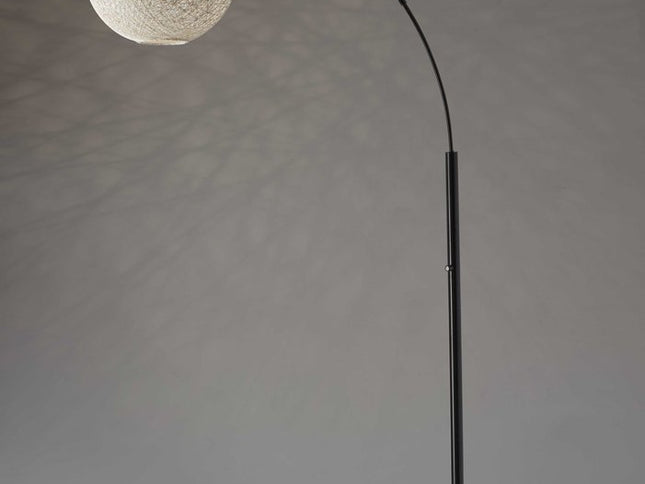 77" Antiqued Bronze Arched Floor Lamp With Groovy Beige Abstract Wicker Globe Shade