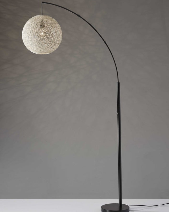 77" Antiqued Bronze Arched Floor Lamp With Groovy Beige Abstract Wicker Globe Shade