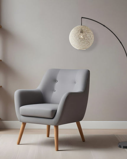 77" Antiqued Bronze Arched Floor Lamp With Groovy Beige Abstract Wicker Globe Shade