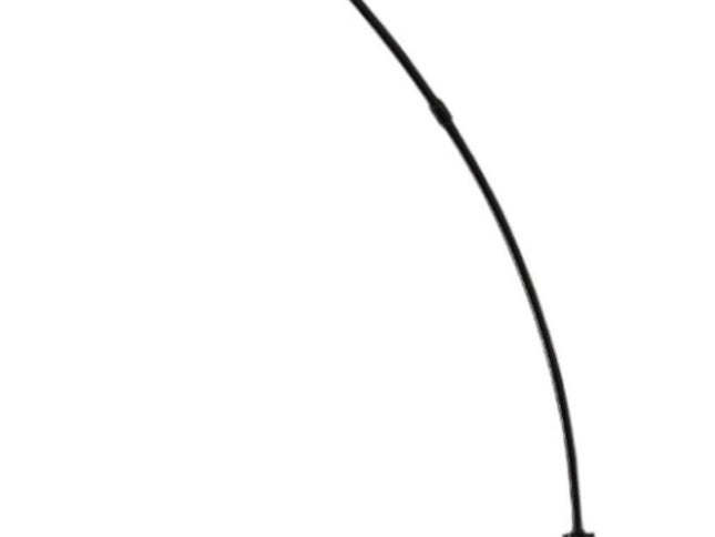 77" Antiqued Bronze Arched Floor Lamp With Groovy Beige Abstract Wicker Globe Shade