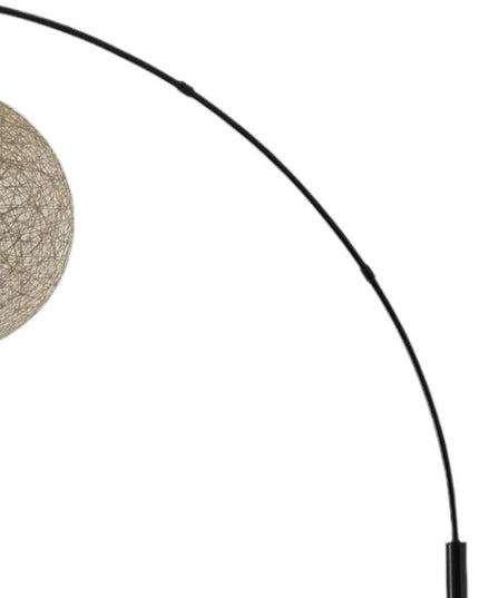 77" Antiqued Bronze Arched Floor Lamp With Groovy Beige Abstract Wicker Globe Shade