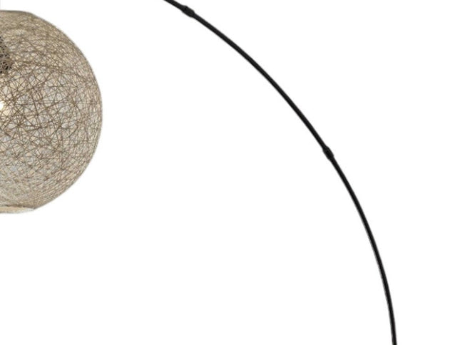 77" Antiqued Bronze Arched Floor Lamp With Groovy Beige Abstract Wicker Globe Shade