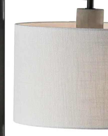 61" Grey And Black Arc Floor Lamp With White Fabric Drum Shade