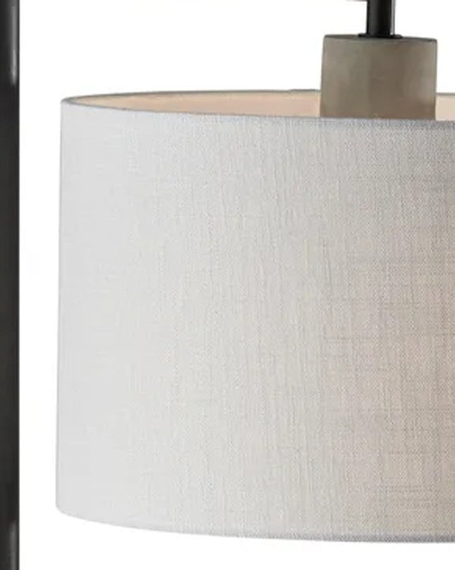 61" Grey And Black Arc Floor Lamp With White Fabric Drum Shade