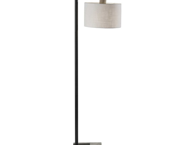 61" Grey And Black Arc Floor Lamp With White Fabric Drum Shade