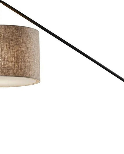 77" Beige And Black Swing Arm Floor Lamp With Beige Fabric Drum Shade