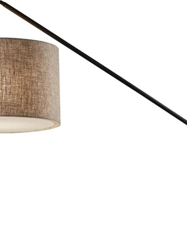 77" Beige And Black Swing Arm Floor Lamp With Beige Fabric Drum Shade
