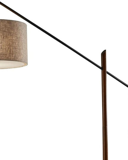77" Beige And Black Swing Arm Floor Lamp With Beige Fabric Drum Shade