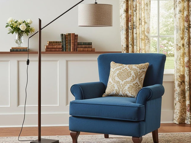 77" Beige And Black Swing Arm Floor Lamp With Beige Fabric Drum Shade