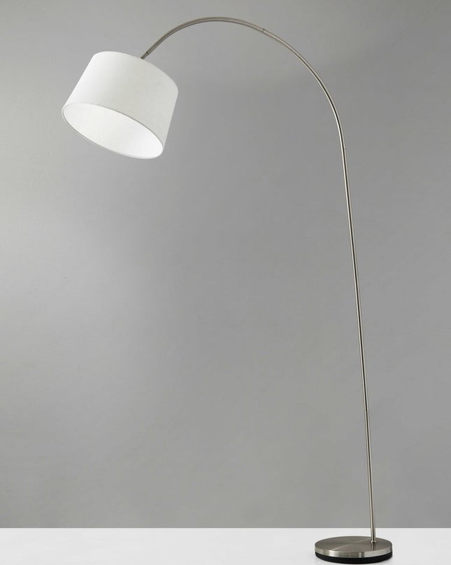 83" Silver Arc Floor Lamp With White Linen Empire Shade