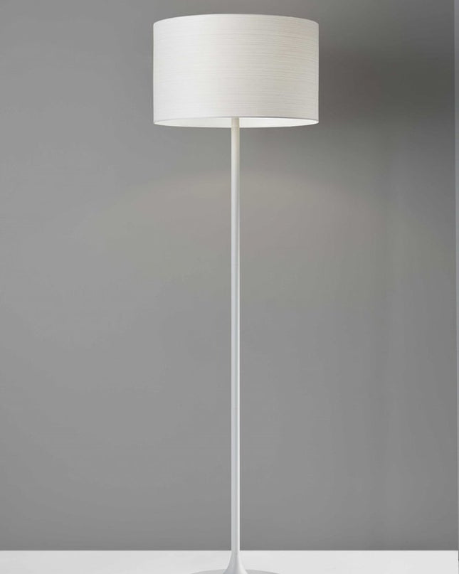 60" Brown And Black Floor Lamp With Brown Veneer Drum Shade