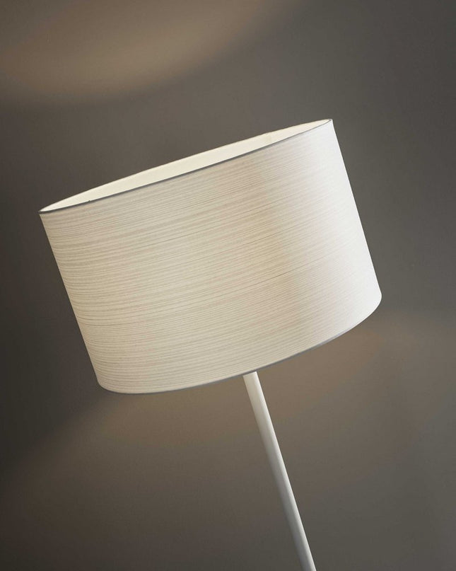 60" Brown And Black Floor Lamp With Brown Veneer Drum Shade