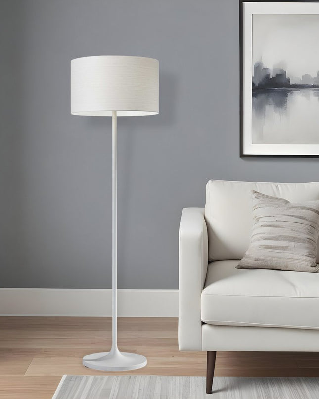 60" Brown And Black Floor Lamp With Brown Veneer Drum Shade