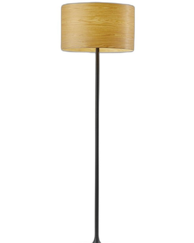 60" Brown And Black Floor Lamp With Brown Veneer Drum Shade