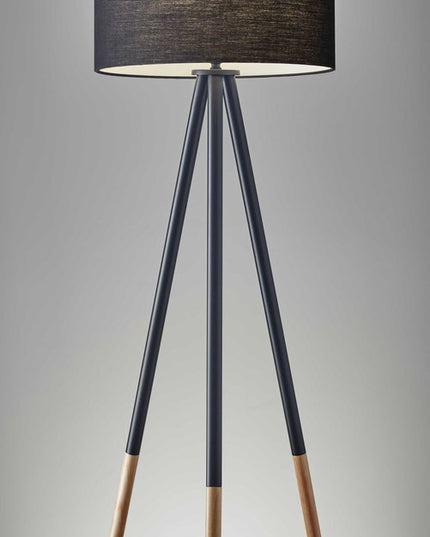 60" Black Tripod Floor Lamp With Black Fabric Drum Shade
