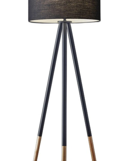 60" Black Tripod Floor Lamp With Black Fabric Drum Shade