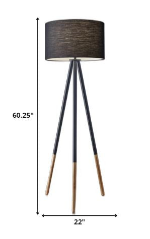 60" Black Tripod Floor Lamp With Black Fabric Drum Shade