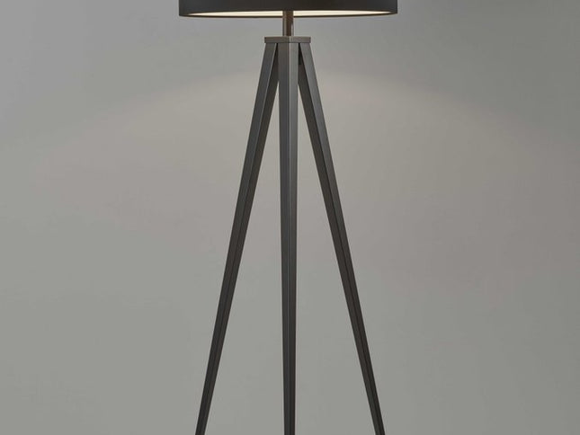 62" Black Tripod Floor Lamp With Black Fabric Drum Shade
