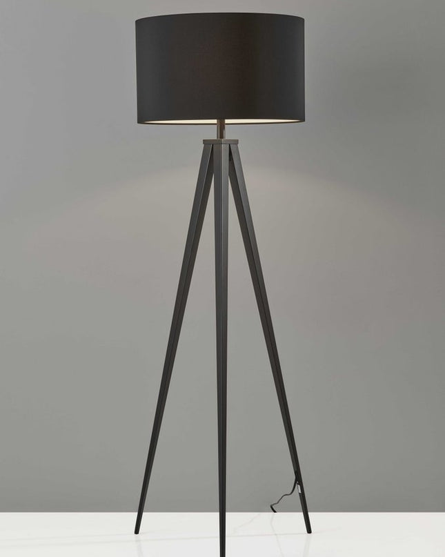 62" Black Tripod Floor Lamp With Black Fabric Drum Shade