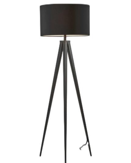 62" Black Tripod Floor Lamp With Black Fabric Drum Shade