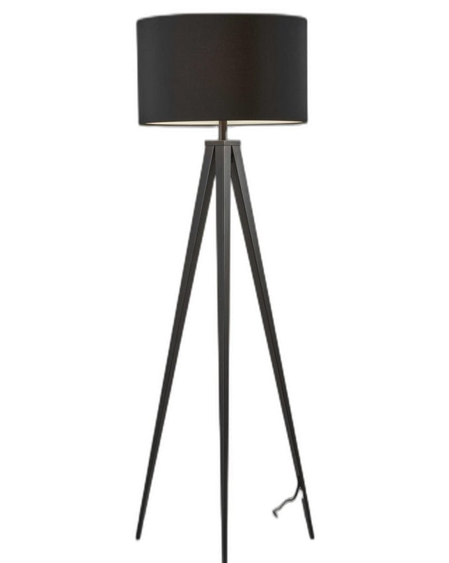 62" Black Tripod Floor Lamp With Black Fabric Drum Shade