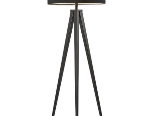 62" Black Tripod Floor Lamp With Black Fabric Drum Shade