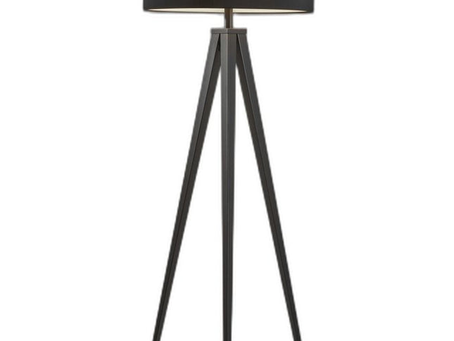 62" Black Tripod Floor Lamp With Black Fabric Drum Shade
