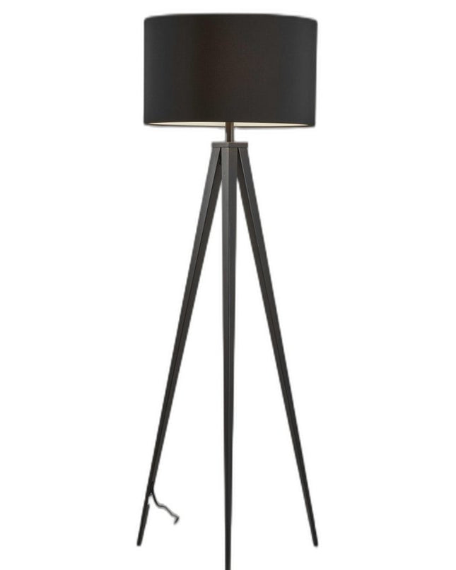62" Black Tripod Floor Lamp With Black Fabric Drum Shade