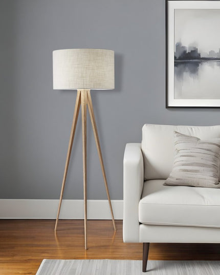 62" Black Tripod Floor Lamp With Black Fabric Drum Shade