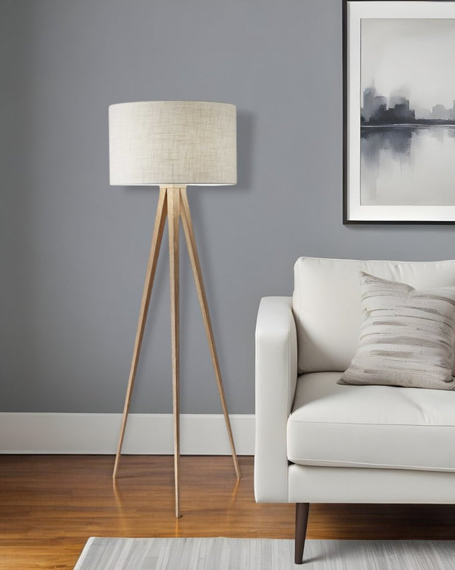 62" Black Tripod Floor Lamp With Black Fabric Drum Shade