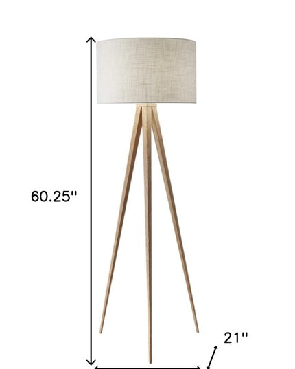 62" Black Tripod Floor Lamp With Black Fabric Drum Shade