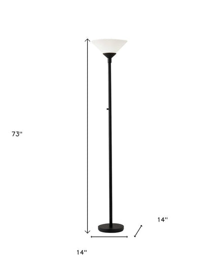 73" Black And White Torchiere Floor Lamp With White Acrylic Cone Shade