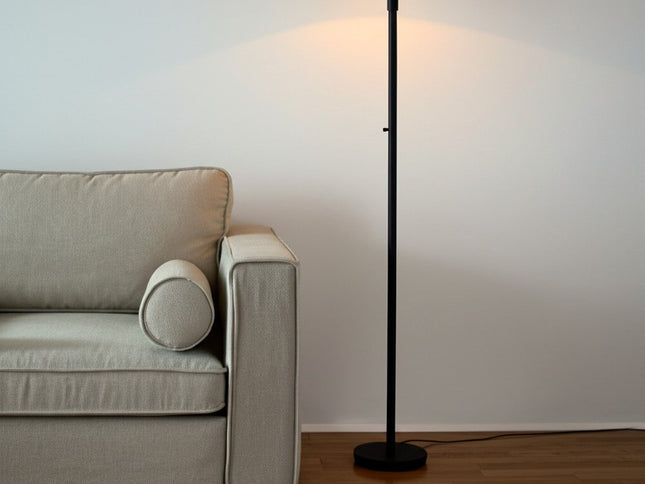 73" Black And White Torchiere Floor Lamp With White Acrylic Cone Shade