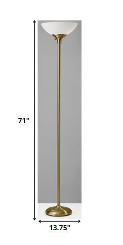 71" Brass With White Plastic Shade